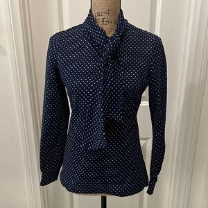 Vintage 60's-70's Navy bow neck Polka Dot Retro Blouse